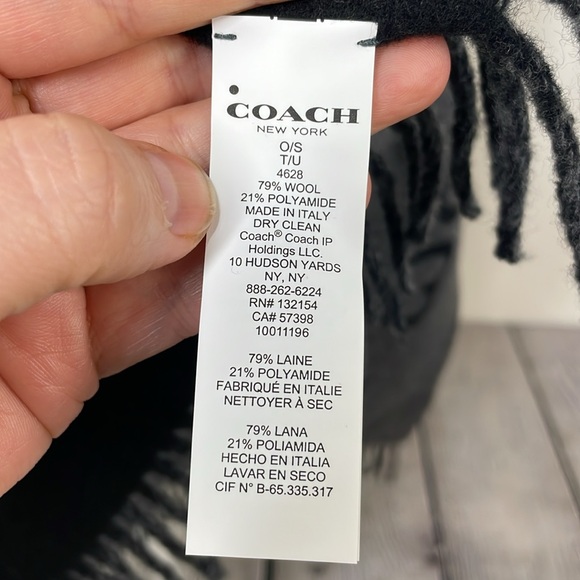 Coach Oversized Scarf with Pockets wool blend all over print logo gray and black - Picture 7 of 9